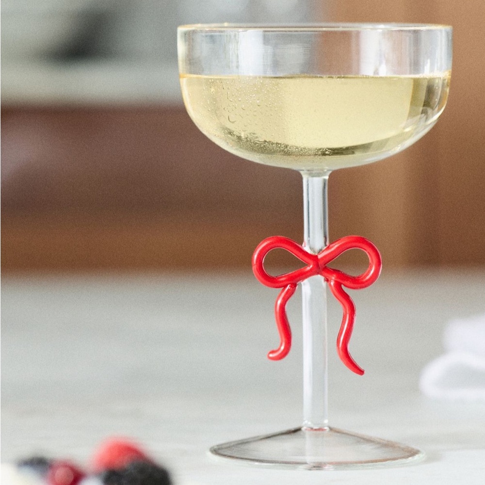 Anthropologie Bendita Bow Coupe Glass | Red | NIB
